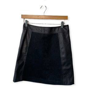 Loft Suede Leather Skirt Black Size 2 Mixed Media Pencil Mini